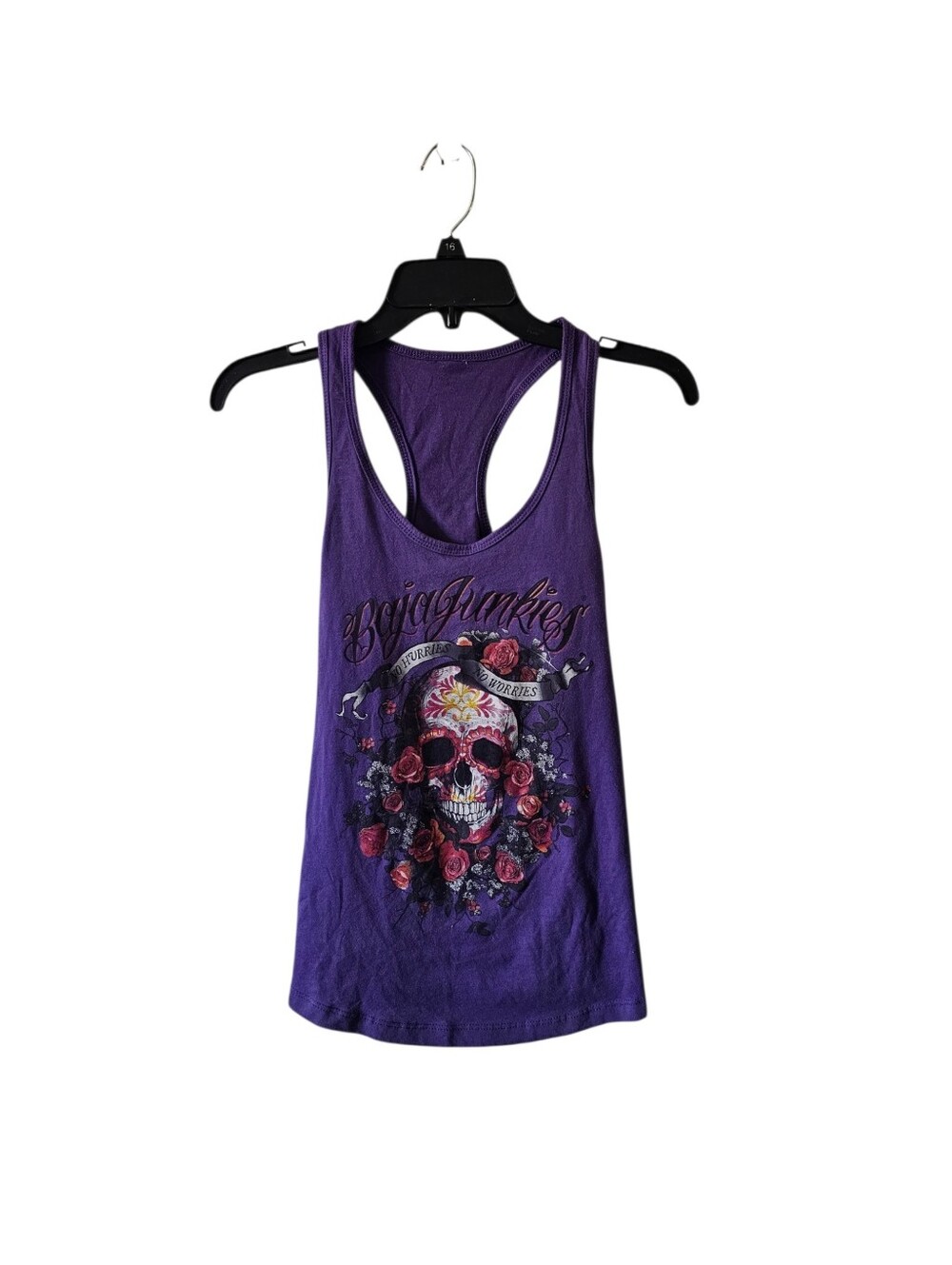 Y2K Baja Junkies Purple Racerback Tank Top Skull & Roses Graphic No Tag Small?
